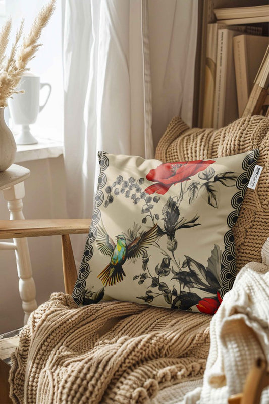 cuscino quadrato Colibrì panna 50X50 - PINK MARTINI